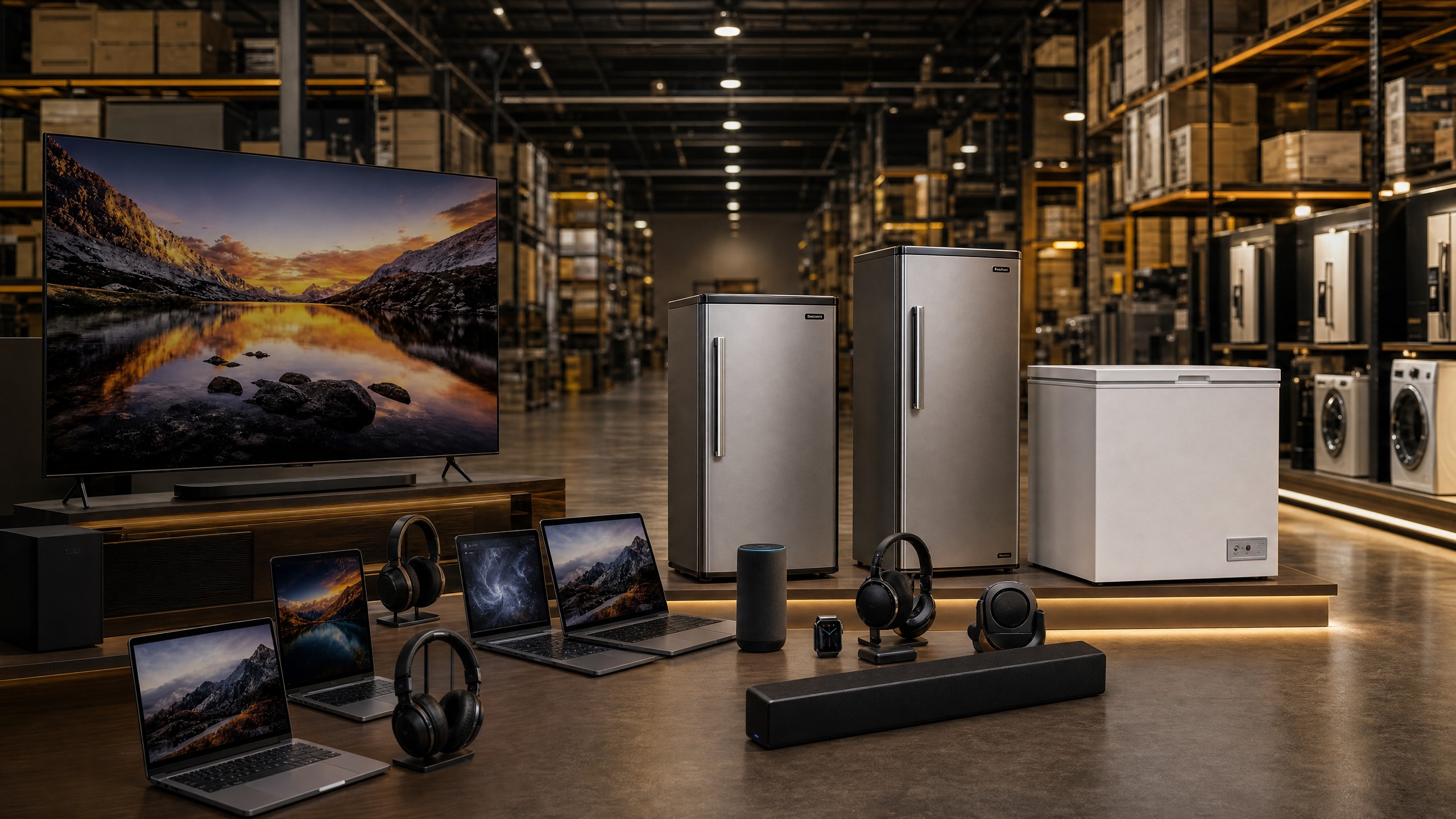 Compact refrigerators, chest freezers and electronics at Boom Warehouse